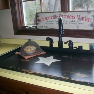 Primitive Kitchen SINK COVER black with cream large star - Lg  or Stove Top  Board Cover 33 1/2 x 18  x 2