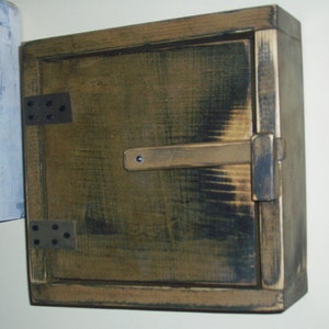 Early Colonial Primitive Wood Door Bell or Control Cover Cabinet Box Shelf 13&quot; x 12&quot; x 3&quot; painted with wax finish