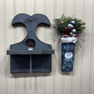 Wale Tail Spoon Rack Colonial Farmhouse Primitive  Blue over Black and distressed ----10&quot; tall x 7 1/4&quot; wide x 2 1/2&quot; deep - 1/2&quot; holes