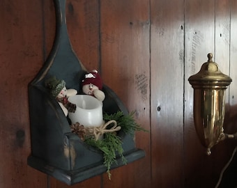 Primitive Wood Candle Box Sconce Flower Box -