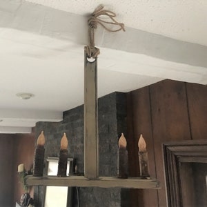 Primitive Wood Light Candle Holder - wax finish -  parchment/black