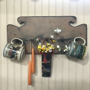 Koloniale Rams Head 5-Peg Wall Rack Boerderij Antiek Hout - Mosterd over Zwart