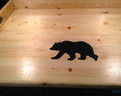 Wood  Stove Top Cover - natural wood finish with Hand Painted Black Bear======30x22x3
