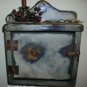 Primitive Wood Thermostat  Cover Cabinet Box Shelf   9&quot; w x 3 d x 10 3/4&quot; t   -   wax finish
