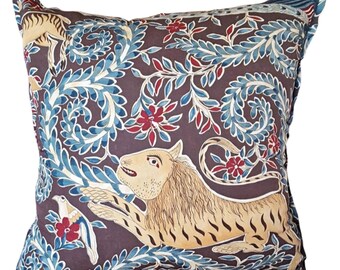20" x 20" Brunschwig & Fils Rajah Cotton Print Pillow Cover, Tiger Pillow, Brown Throw Pillow