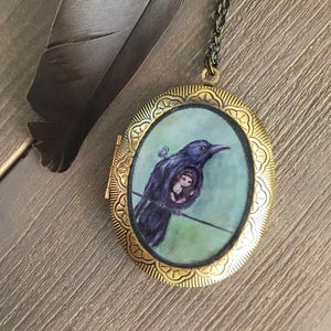 Rabe Medaillon - als Luftlinie Vogel Malerei, Wind-up-Vogel-Halskette, antiken Stil Medaillon