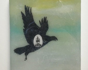 Original Painting - Eagle Silhouette with Tree Roots layered in resin
