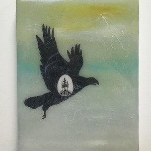 Original Painting Eagle Silhouette with Tree Roots layered in resin image 1