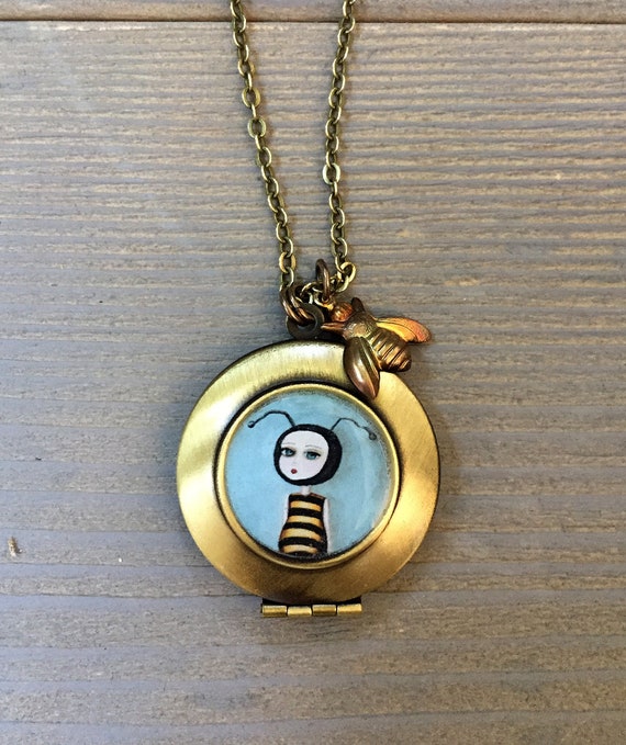 Bee Necklace Bee Girl Locket by Painter Cagey Bee Cute Bee Charm Jewelry Beekeeper Gifts to Save the Bees Etsy