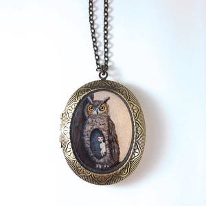 Owl Locket bird necklace jewelry with owl art pendant image 3