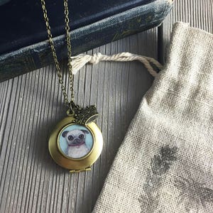 Pug Locket William the Fawn Pug art pendant necklace, pug gift for dog lovers, pug necklace, pug jewelry image 2