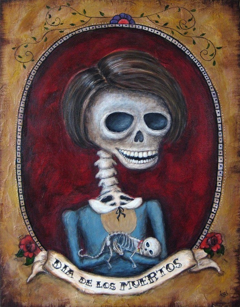 Jour de limpression jet dencre morts de peinture acrylique, Dia de los Muertos, affiche impression dart mural image 1