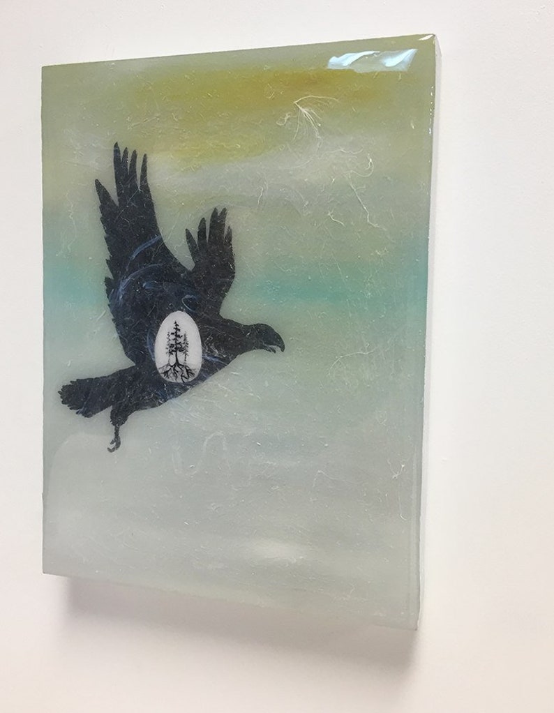 Original Painting Eagle Silhouette with Tree Roots layered in resin image 3