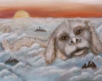 Luck Dragon Above the Clouds giclee print of original acrylic painting Neverending Story, children wall art