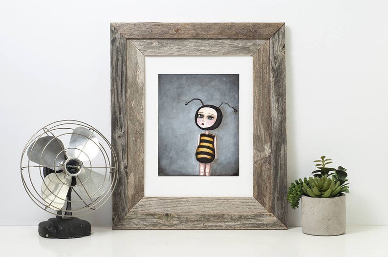 Art Print The Bee Girl giclee print from original painting, bee art, honeybee poster imagem 3