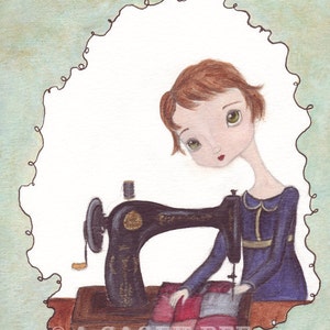 The Seamstress cute art print art for the craft room sewing machine quilter image 1