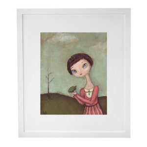 Chloe and Vince cute art print, big eye girl with turtle wall art painting image 2