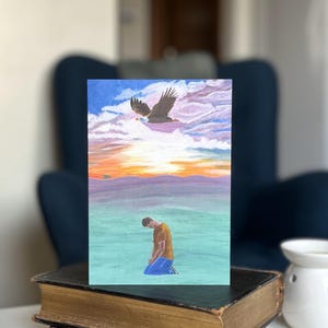 Carte de voeux s'élevant au-dessus du soleil sur les ailes d'un aigle de la peinture acrylique | Anniversaire| Toutes les occasions| Lui/Elle| Fille/Fils| Maman/Papa