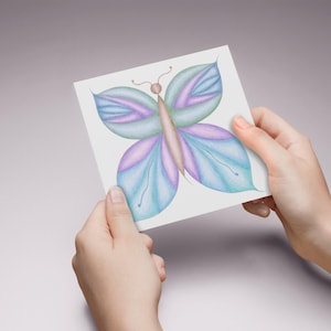 Geometryczny niebieski fioletowy zielony motyl | Piękna kartka z pozdrowieniami | Rysunek ołówkiem kolorowym | Święto Dziękczynienia | Urodziny | Baby Shower | Córka | Mama