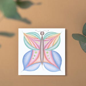 Papillon coloré géométrique | Belle carte de voeux | Dessin au crayon de couleur | Action de grâces | Anniversaire | Baby Shower | Fille/Maman | Baptême