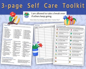 Permission-to-Rest Mini Toolkit  |  Mindfulness Self Care Kit  |  Calm Down Worksheets