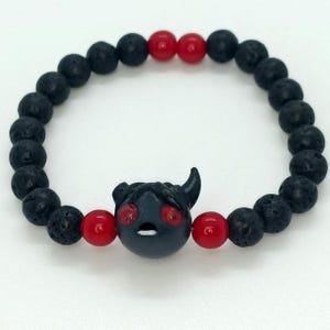 The Binding of Isaac – Azazel Bracelet – Handcrafted Coral & Lava Stone Jewelry with Resin Charm