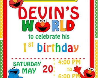 Invito di compleanno di Sesame Street: festa di Elmo, modello Canva modificabile (download digitale)