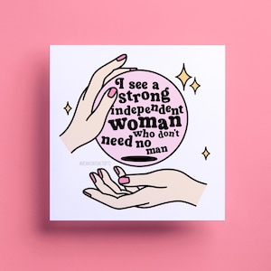Cartão do Dia Internacional da Mulher - Cartomante com Bola de Cristal - Cartão feminista para ela - Citações de positividade, irmã, amiga, melhor amiga