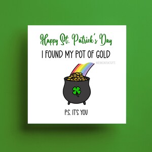 St Patrick's Day Karte - Karte für Partner Freund Freundin Frau Jahrestag, Happy St Patricks Day, Shamrock, Pot of Gold, irisch