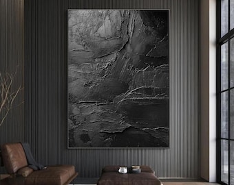 Large Black Acrylic Wall Art Modern Black Decorative Painting Black Abstract Minimalist Texture Painting Living Room Frame Painting