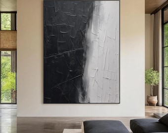 Schwarz-Weiß Abstrakte Textur Wandkunst Moderne Schwarz-Weiß Einfache abstrakte Kunst Schwarzes Acrylgemälde Schwarz-Weiß 3D Textur Kunst
