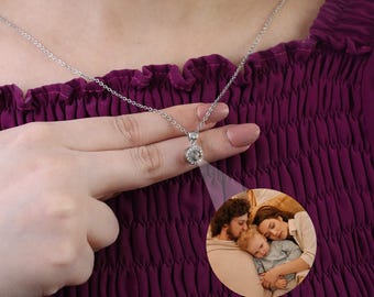 Custom Petite Halo Bubble Projection Necklace, Hidden Photo Jewelry, Personalized Birthday Gift, Anniversary Gift for Her or Mom