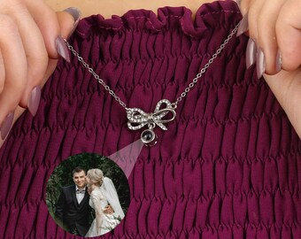 Love Knot Projection Necklace, Hidden Photo Pendant Jewelry, Personalized Keepsake, Birthday, Anniversary, Gift for Her or Friend