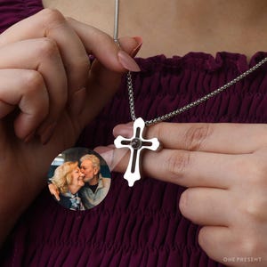 Personalized Bible Verse Projection Necklace, Custom Cross Pendant with Hidden Picture Inside, Religious Gift for Mom, Friend, or Daughter