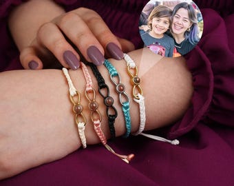 Personalized Infinity Pendant Photo Projection Rope Bracelet • Custom Hidden Picture Inside Jewelry • Anniversary, Gift for Mom or Wife