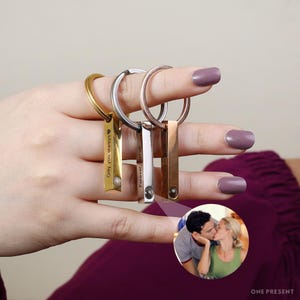 Custom Photo Projection Bar Keychain with Engraving, Personalized Picture Keyring for Mom, Memorial Pet Loss, Gift for Dad or Friend