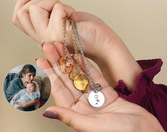 Personalized Birthflower Photo Projection Necklace, Personalized Floral Jewelry, Custom Hidden Photo Gift for Her, Birthday or Anniversary
