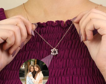 Star Projection Photo Necklace, Hidden Photo Jewelry, Personalized Pendant for Her, Birthday Gift, Anniversary, Memorial, Keepsake Necklace