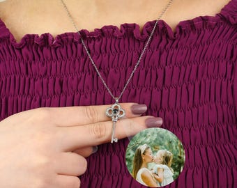 Key Pendant Photo Projection Necklace • Hidden Picture Jewelry • Personalized Secret Photo Gift • Birthday Anniversary, Wedding Gift for Her