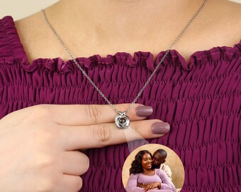 Apple Pendant Projection Necklace, Hidden Photo Jewelry, Personalized Keepsake Gift for Her, Mom, Birthday or Anniversary Present