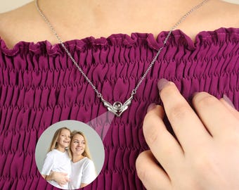 Wings Pendant Projection Necklace, Hidden Photo Jewelry, Personalized Gift for Her, Birthday Anniversary, Memorial Keepsake Necklace for Mom
