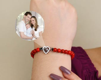 Personalized Heart Frosted Stone Projection Bracelet • Hidden Photo Jewelry • Anniversary, Pet Loss & Memorial Christmas Gift for Her