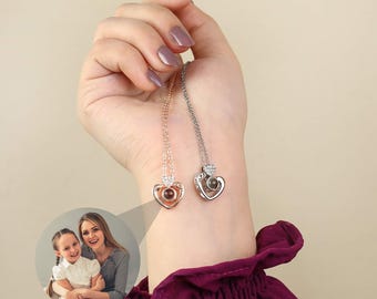 Custom Double Heart Projection Necklace • Hidden Photo Pendant Jewelry • Personalized Keepsake Gift for Her, Mom, Friend, Anniversary Gift