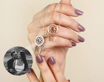 Dreamcatcher Projection Necklace, Hidden Photo Pendant Jewelry, Personalized Keepsake, Birthday, Anniversary, Gift for Her or Friend