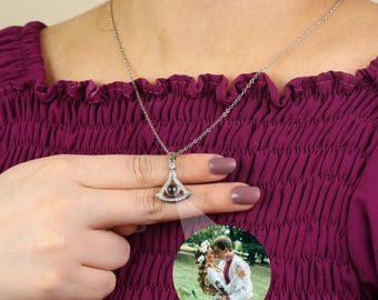 Fan Pendant Projection Necklace, Memorial Hidden Photo Jewelry, Personalized Keepsake Gift for Her, Mom, Birthday or Anniversary Gift