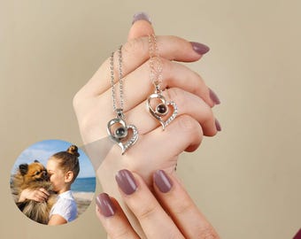 Icy Heart Projection Necklace, Hidden Photo Pendant Jewelry, Personalized Wedding Gift for Friend, Birthday or Anniversary Keepsake