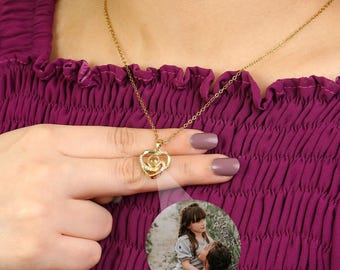 Heart Cubic Stone Photo Projection Necklace, Custom Hidden Picture Keepsake Jewelry, Personalized Wedding & Christmas Gift for Mom, Friend