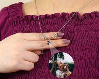 Deer Antler Projection Necklace, Hidden Photo Pendant Jewelry, Personalized Keepsake Pet Lover Gift for Her, Mom, Birthday or Anniversary