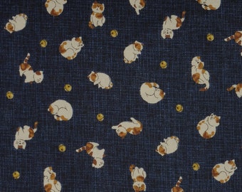 Japanese Cotton Print - Quilting Fabric - 1/2 yard of Dark Blue Cat