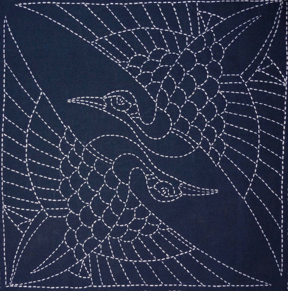 Japanese Sashiko Panel - Two Cranes Panel #1914 - Etsy